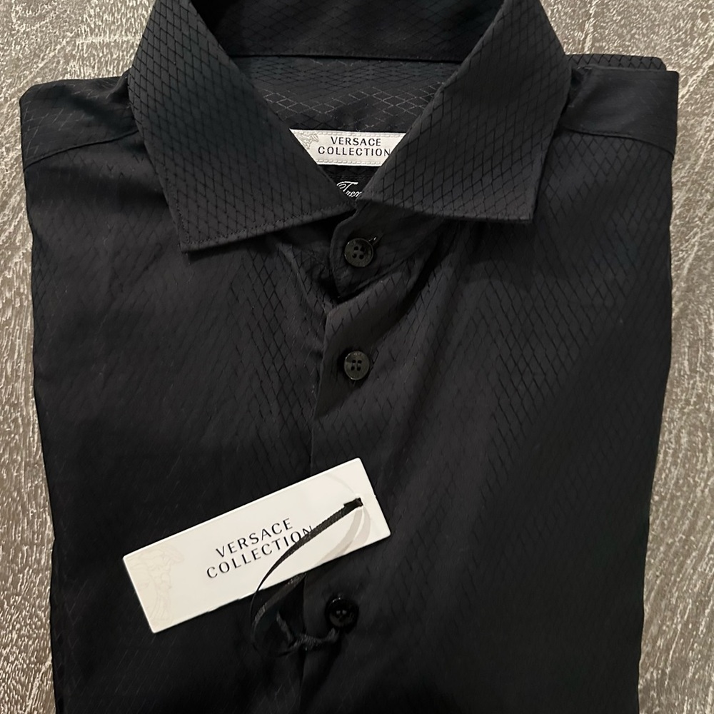 Versace Collection Trend Black Textured Dress Shirt